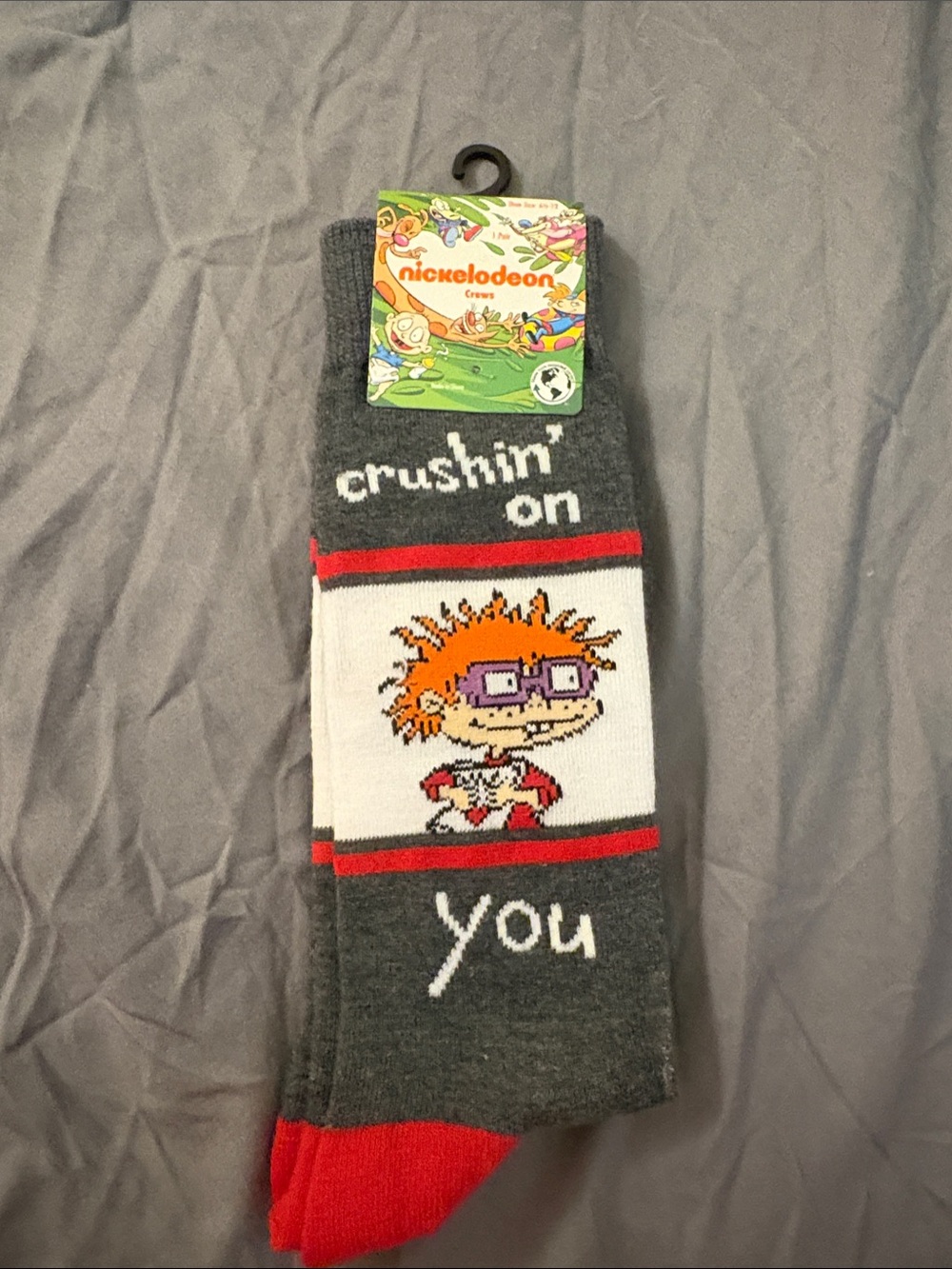 Nickelodeon Rugrats 'Crushin' On You' Crew Socks - Gray, Red, White, Orange